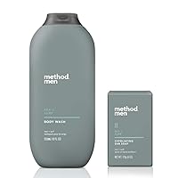 Method Men's - Sea + Surf Body Wash 18 Ounce & Sea + Surf Exfoliating Bar Soap, 6 oz - Set of 2