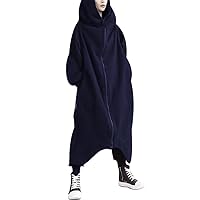 Women Gothic Full Zip Up Long Hoodies Coat Long Sleeve Casual Oversized Fleece Loose Jacket