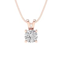 0.5 ct Brilliant Round Cut Solitaire Clear Simulated Diamond 14k Rose Gold Pendant with 18