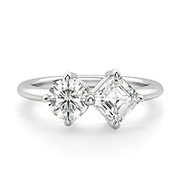 10K Solid White Gold Handmade Engagement Ring 5 CT Round and Asscher Cut Moissanite Diamond Solitaire Wedding/Bridal Ring for Women/Her, Wedding Gifts for Wife