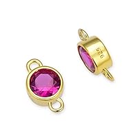 4pcs Adabele Real Gold Plated Sterling Silver July Birthstone Link 4mm/0.16 Inch Ruby Red Cubic Zirconia Gemstone Connector Hypoallergenic for Jewelry Making SXP5-7