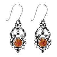 Oxidize Vintage Drop Dangle 925 Sterling Silver Birthstone Christmas or Thanksgiving Jewelry Gifts for Womens, Girls| Customizable with a Variety of Gemstones (Baltic Amber)