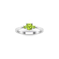 1.00 Ctw Round Cut Lab Created Green Peridot Three Stone Engagement Ring For Womens & Girls 14K White Gold Plated