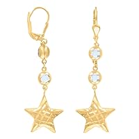 10k Yellow Gold Womens CZ Cubic Zirconia Simulated Diamond Star Dangle Leverback Earrings Jewelry for Women