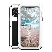 LOVE MEI for iPhone 12 Pro Case,Heavy Duty Rugged Military Bumper Aluminum Metal+Silicone Dust/Shockproof Full Body Protection Cover with Tempered Glass for iPhone 12 Pro (White)