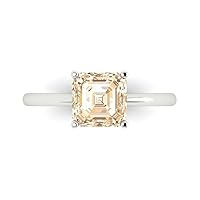 Clara Pucci 2.0 ct Asscher Cut Solitaire Genuine Natural Morganite Engagement Wedding Bridal Promise Anniversary Ring 14k White Gold
