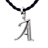 Silver Diamond Initial Pendant A with Silk Cord