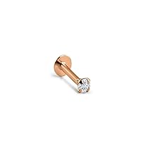 14k Solid Rose Gold Threadless Push Pin Nose Ring Stud 1.5mm, 2mm, 2.5mm or 3mm Clear CZ 18G, 16G