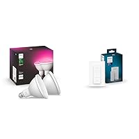 Hue Smart 100W PAR38 LED Bulb & Smart Dimmer Switch with Remote, White - 1 Pack - Turns Hue Lights On, Off, Dims or Brightens