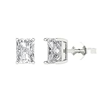 2.0 ct Brilliant Emerald Cut Solitaire VVS1 Moissanite Pair of Stud Earrings Solid 18K White Gold Butterfly Push Back