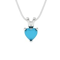 Clara Pucci 0.45 ct Heart Cut Designer Simulated Blue Turquoise Solitaire Pendant Necklace With 16