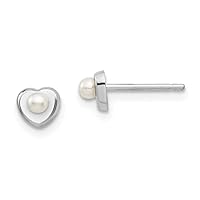 14k White Gold White Button Freshwater Cultured Pearl Love Heart Post Earrings Measures 4.56x5mm Wide Jewelry Gifts for Women