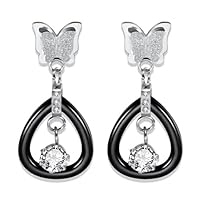 CALOZITO Crystal Earrings Butterfly Style For Lady Butterfly Earrings Jewelry 6O4C5 (Silver Color)