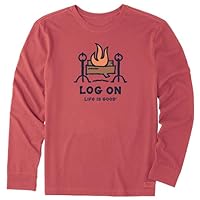 Life is Good. Men's Log On Fireplace Long Sleeve Crusher Tee, Faded Red, XXX-Large