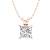 1 ct Brilliant Princess Cut Solitaire Clear Simulated Diamond 14k Yellow Gold Pendant with 18