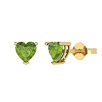 1.50 ct Heart Cut Solitaire Fine Real Green Peridot Pair of Stud Everyday Earrings Solid 18K Yellow Gold Butterfly Push Back