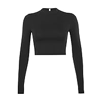 Casual Solid Color Long-Sleeved Crop top Women's Side Drawstring Pleated White T-Shirt Women T-Shirt top Women's Suit Suitable for Women (Color : Black Tee, Size : L)