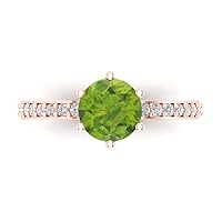 Clara Pucci 1.93ct Round Cut Solitaire Genuine Natural Pure Green Peridot designer Modern Statement with accent Ring Solid 14k Rose Gold