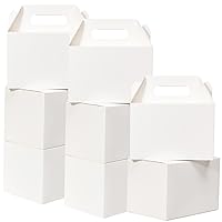 S9BAI15 Shallive 15 Pack Large Treat Boxes White - 9 x 6 x 6 inches Gable Gift Boxes with Handle Cardboard Lunch Boxes Recycled Paper Take Out Boxes Welcome Boxes For Wedding Baby Shower Birthday