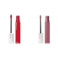 Super Stay Matte Ink Liquid Lipstick Makeup Long Lasting High Impact Color Up to 16H Wear Shot Caller Bright Pinky Red and Lover Mauve Neutral 1 Count Each