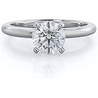 Near 1 Carat Classic Four Prong Solitaire Natural Diamond Engagement Ring 14k Gold (J, SI2-I1, 0.80 c.t.w) Very Good Cut