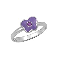 Girl Sterling Silver Simulated Birthstone Enamel Butterfly Ring Adjustable Size 3 To 7