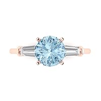 2.1 ct Round Baguette Cut 3 stone Solitaire Natural Aquamarine Accent Anniversary Promise Engagement ring 18K Rose Gold