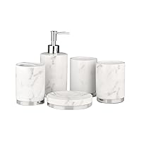 Marble Patterned Ceramic Bathroom Set of Five Toothbrushes and Mouthwash Cups