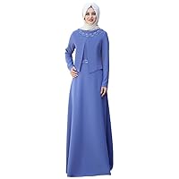 Ayliz Women's Muslim Abaya Dress Blue | Hijab Ladies Long Sleeve Embroidered Evening Dresses (as1, Numeric, Numeric_10, Numeric_22, Plus, Petite, 16 US/44 EU)