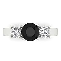 1.6 ct Brilliant Round Cut Solitaire 3 stone Natural Black Onyx Statement Anniversary Promise Engagement ring 18K White Gold