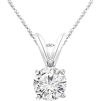 1 Ct Round Cut 4-Prong Lab Created Moissanite Solitaire Wedding Pendant Solid 14K White Gold/925 Sterling Silver (D-E Color, VVS1 Clarity)