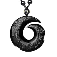 Natural Gemstone Crystal Black Obsidian Double Side Good Luck Necklace Pendant with Bead Chain