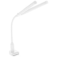 Daylight Company Duolamp Clamp Light, Double Head, Touch Dimmable Desk Lamp, 4 Brightness Level, Ideal for Hobbies, Art, Beauty Salons, Reading and More, White [Energy Class A]