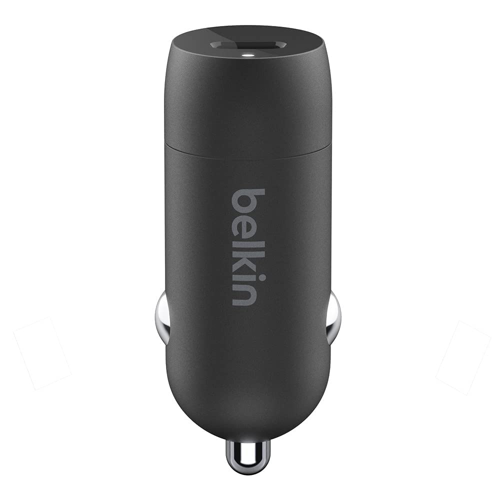 Belkin 20 Watt USB C Car Charger with Fast Charging for Apple iPhone 14, 14 Pro, 14 Pro Max, iPhone 13, 13 Pro, 13 Pro Max, iPad Pro Samsung Galaxy S22 Ultra & More (Cable Not Included) - Black