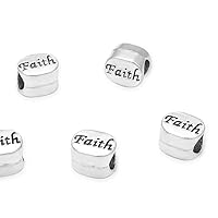 40pcs Faith Beads Large Hole Loose Bead (Hole Size 4.5mm) Antique Silver Metal Spacer for Earrings Bracelet Necklace Anklet Jewelry Making MEC-C6