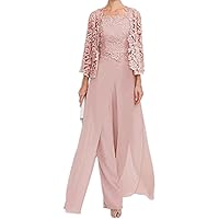 3Pieces Women Outfits Formal Jumpsuits Mother of The Bride Dress Pant Suit for Wedding Guests Dresses Elegant 3/4 Sleeves Evening Gown 16 Dusty Rose