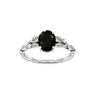 Oval Cut 14k Art Deco Black Onyx Engagement Ring 1.5 CT Antique Black Onyx Wedding Ring Vintage Leaf Engagement Ring Gold Black Onyx Bridal Anniversary Ring