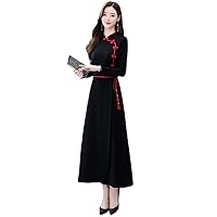 Chinese Style Autumn Cheongsam Midi Dress Long Sleeve Women Clothing Slim De Mujer Ethnic