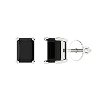 0.9ct Emerald Cut Solitaire Natural Black Onyx Unisex Pair of Stud Earrings 14k White Gold Screw Back conflict free Jewelry