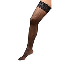Angelique Women's Plus Size Hosiery Black Fishnet Lace Top Stay Up Silicone Thigh High Stockings