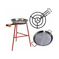 Garcima Ibiza Paella Pan Set with Burner, 28-Inch Carbon Steel Outdoor Pan and Reinforced Legs