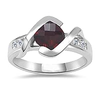 0.18 Cts Diamond & 1.20 Cts of 6 mm AAA Garnet Ring in 14K White Gold