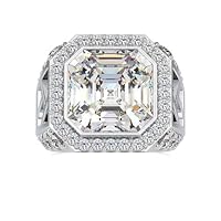 Riya Gems 10 CT Asscher Moissanite Engagement Ring Wedding Eternity Band Vintage Solitaire Halo Setting Silver Jewelry Anniversary Promise Vintage Ring Gift