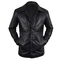Men's Distressed Brown Sheepskin Leather Jacket Coat - 3/4 Quarter Length Vintage Leather Blazer Jacket