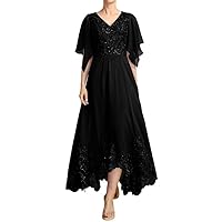 Lace Applique Mother of The Bride Dresses with Sleeves Ruffles Long Chiffon Formal Dress