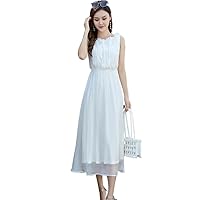 Silk Dress Neck Sleeveless Long Dresses Summer Women Clothing Elegant for