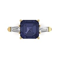 Clara Pucci 3.50ct Asscher cut 3 stone Solitaire Simulated Blue Sapphire Proposal Wedding Anniversary Bridal Ring 18K Yellow Gold