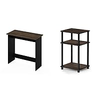 Simplistic Study Table, Columbia Walnut & Just 3-Tier Turn-N-Tube End Table/Side Table/Night Stand/Bedside Table with Plastic Poles, 1-Pack, Columbia Walnut/Black