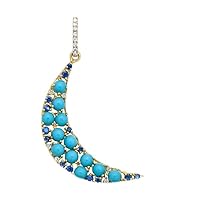 Beautiful Crescent Moon Diamond Turquiose Blue Sapphire 925 Sterling Silver Charm Pendant