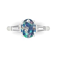 Clara Pucci 2.5 ct Oval Baguette cut 3 stone Solitaire accent Blue Moissanite Engagement Promise Anniversary Bridal Ring 14k White Gold